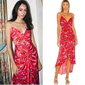 Sau Lee Saulee Sofia Dress in Red Floral Print Satin Midi Size 6